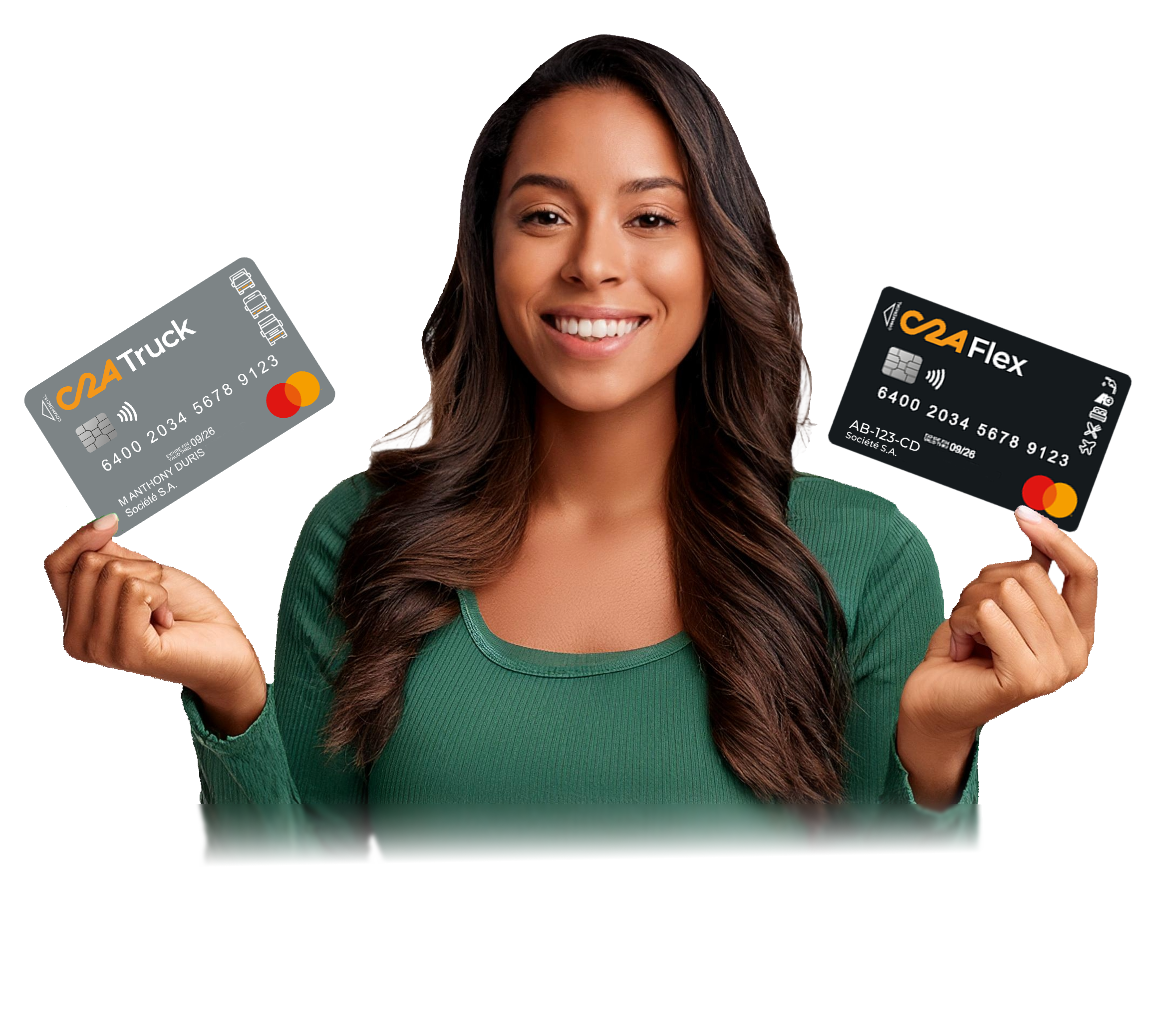 Femme brune avec 2 cartes en main